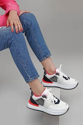 Beyaz Siyah Gön Bağcıklı Spor Kadın Sneaker 34655 DDZA74934655