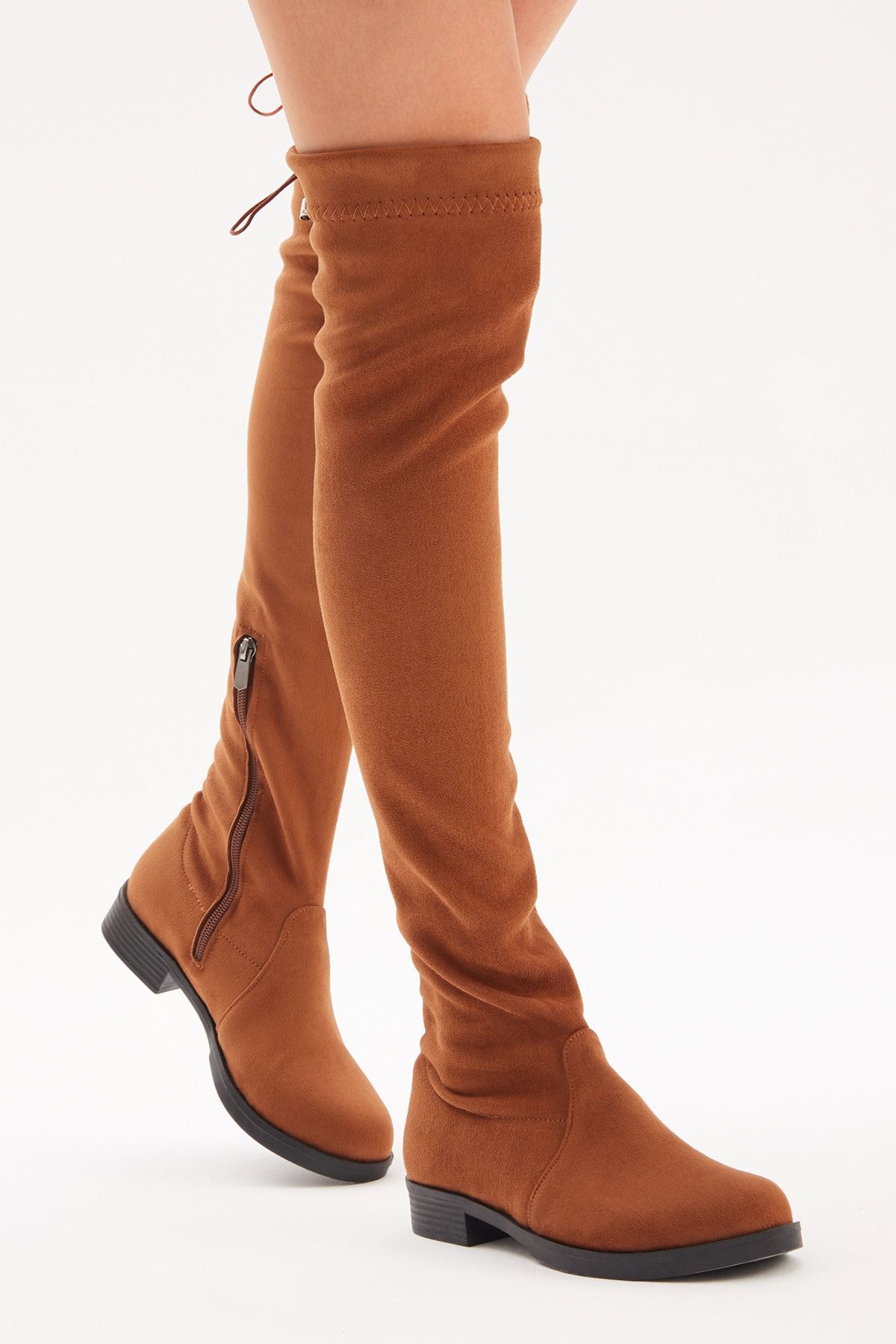 Tan stretch sale knee high boots