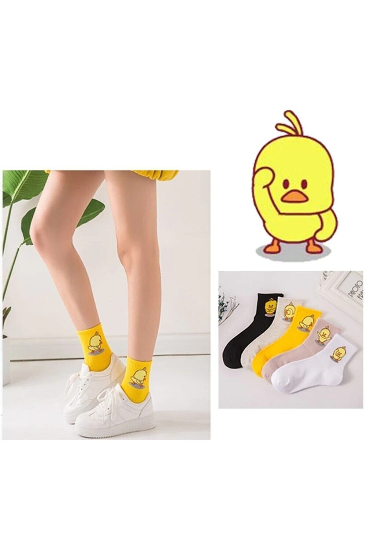 Meguca Socks Kadın Renkli Civciv Desenli Kolej Çorap Seti 5 Çift NE9334