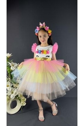 Renkli Pul Payet Tokalı Kız Çocuk Parti Elbisesi MNK0305