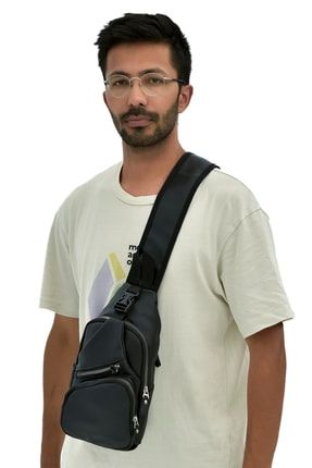 Unisex Yıkama Deri Usb Girişli Bady Bag Omuz Çantası Siyah (30x18 Cm) tul037