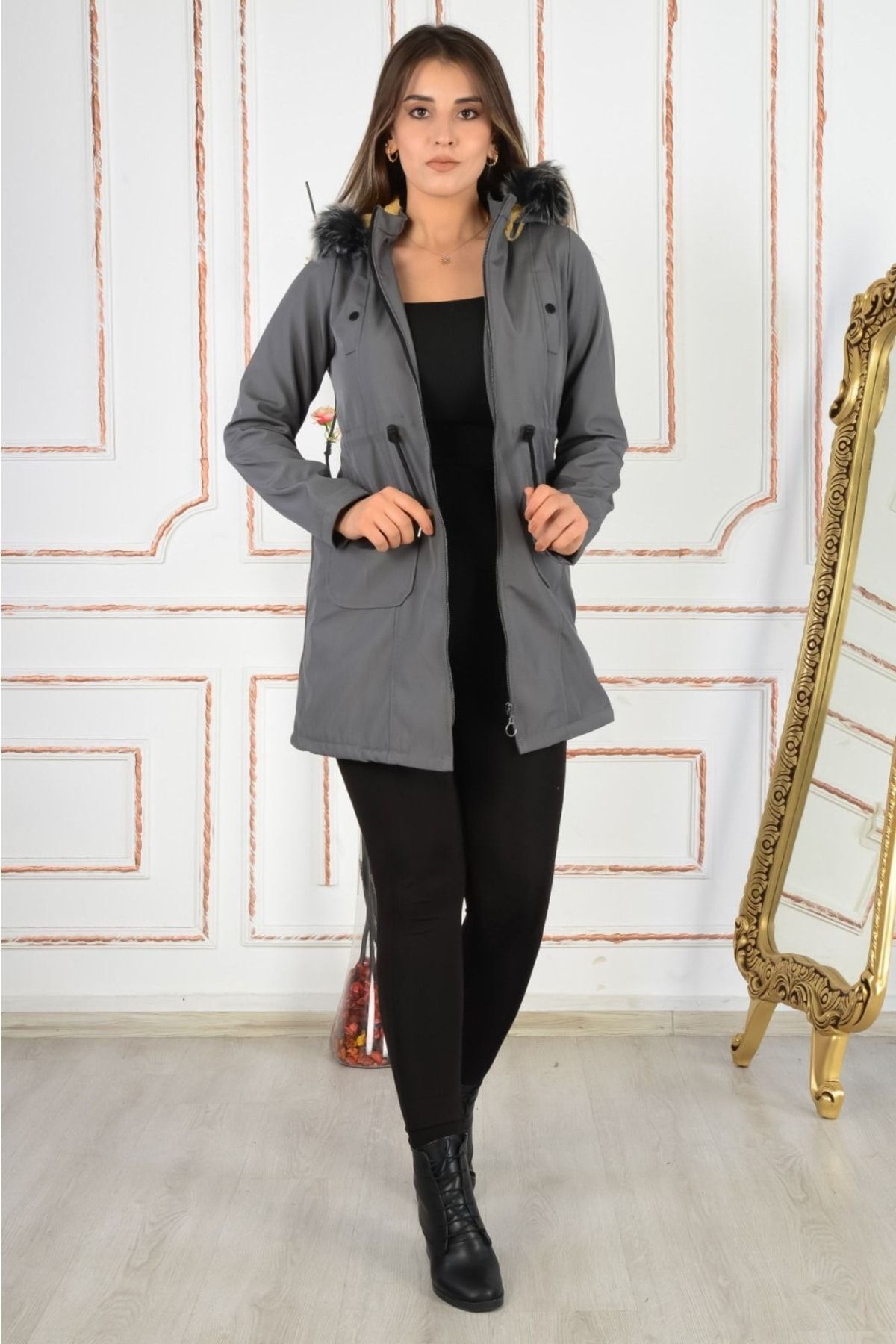 Long overcoat with removable cap store