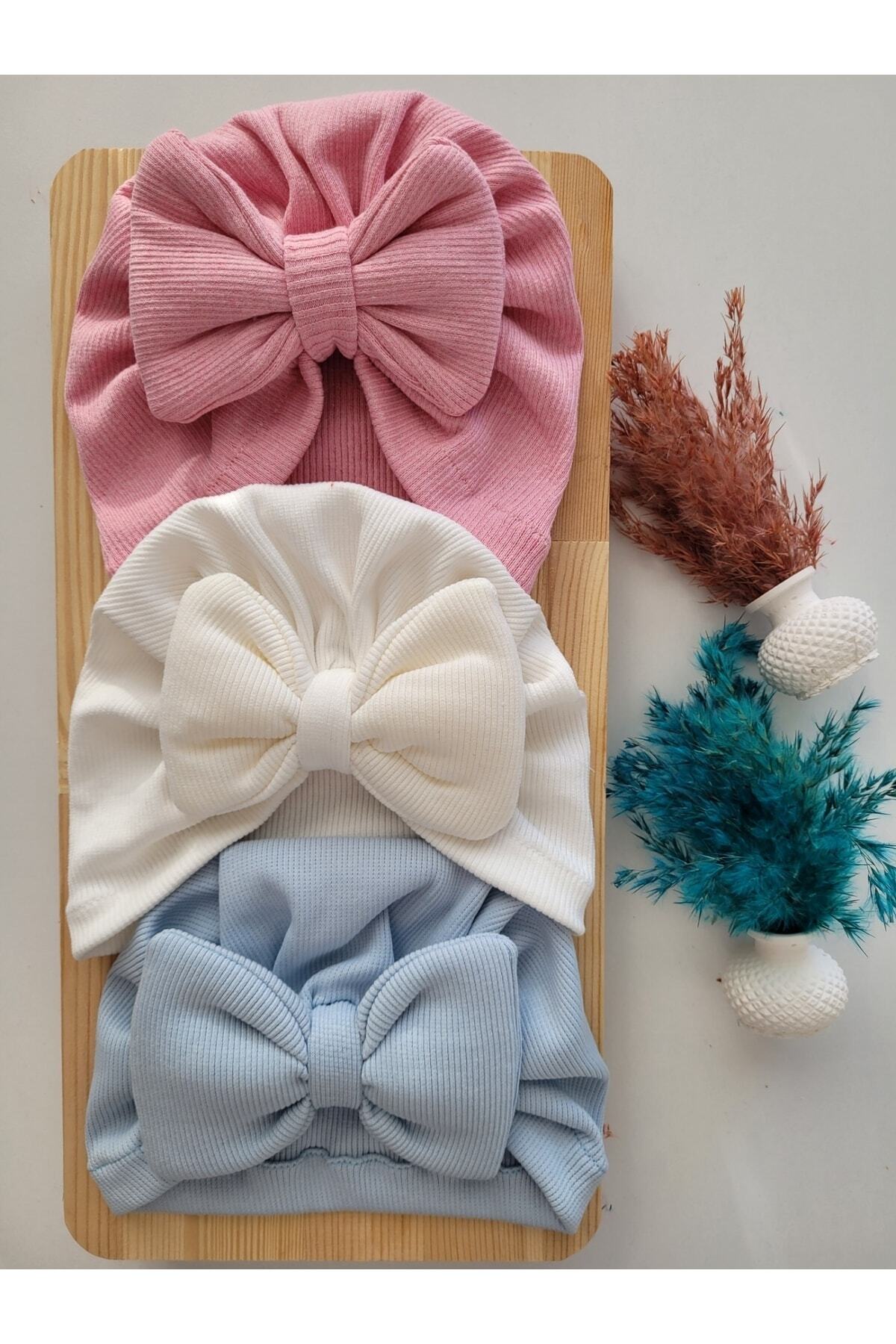 Kız Bebek & Çocuk Renkli Fiyonk Bone 3'lü Set