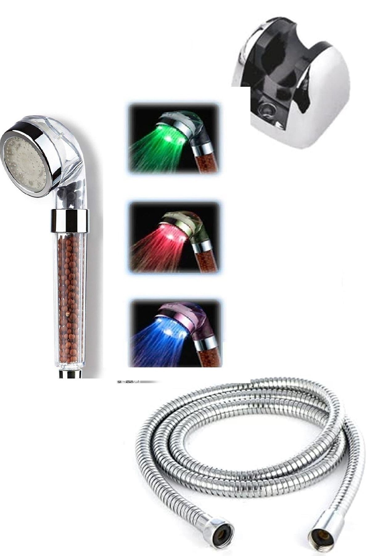 Lisinya Renk Değiştiren Led Işıklı Duş Başlığı Seti- Hortum Askı Seti (pilsiz- Elektriksiz) () GU10357
