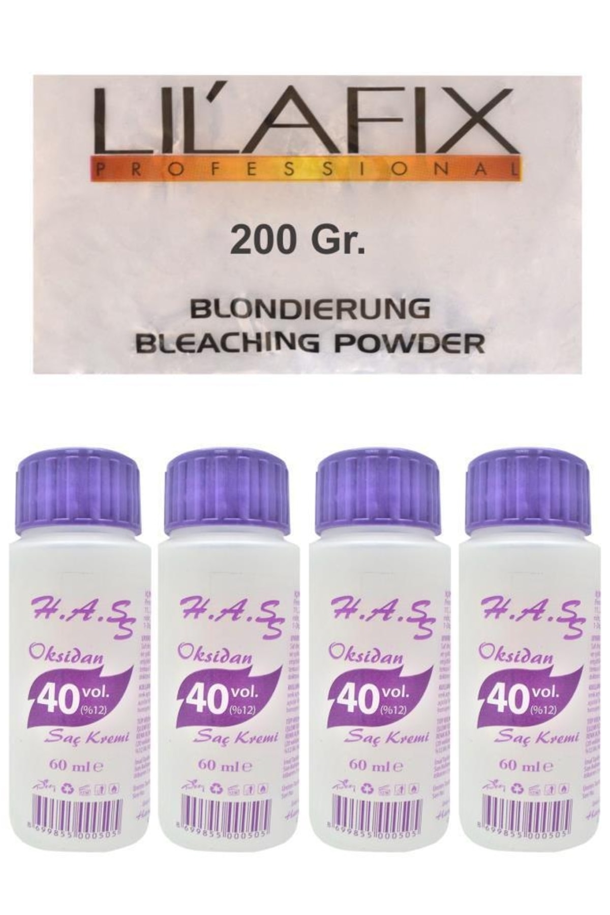 H.A.SS Oksidan 40 Volüm 60 Ml. (4 Ad.)+lilafix Toz Saç Açıcı Oryal 200 Gr.