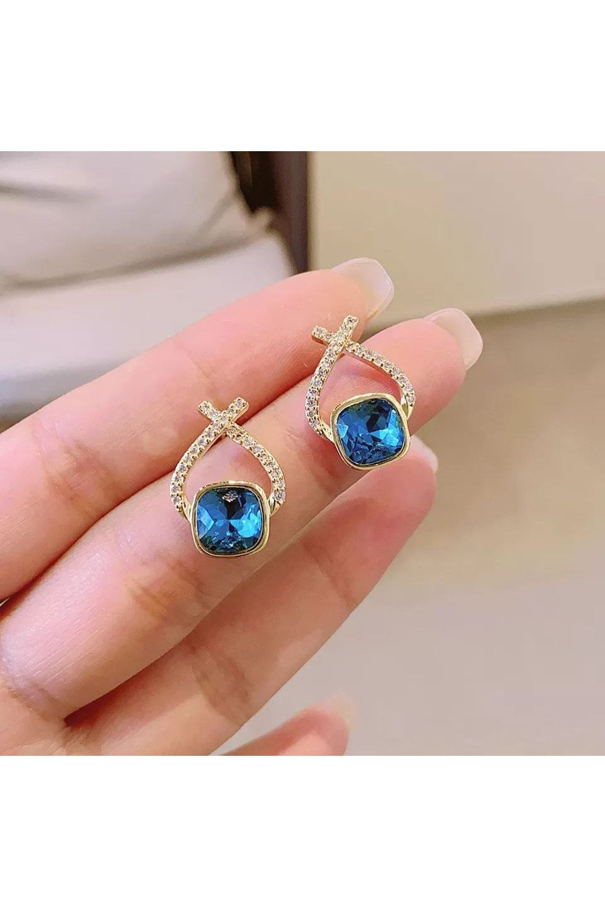 Blue gold earrings deals
