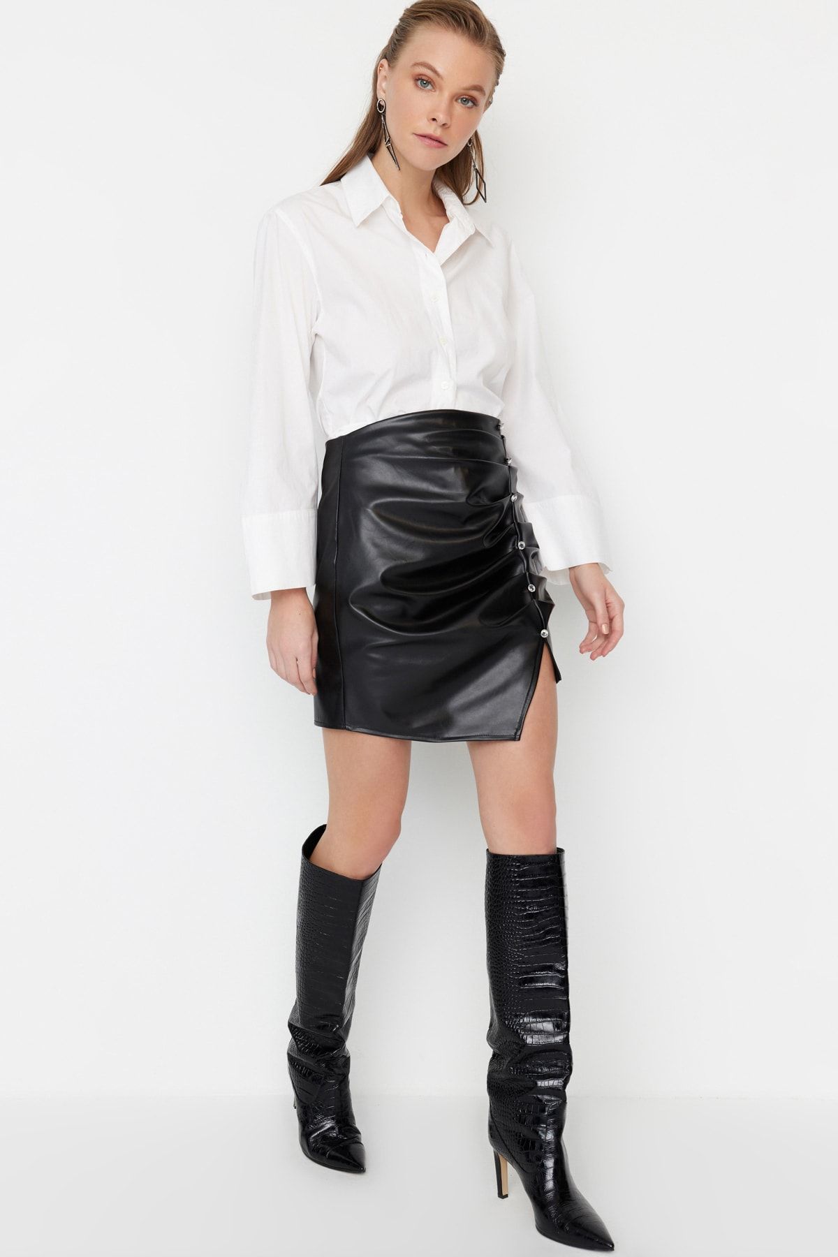 Draped leather cheap mini skirt zara