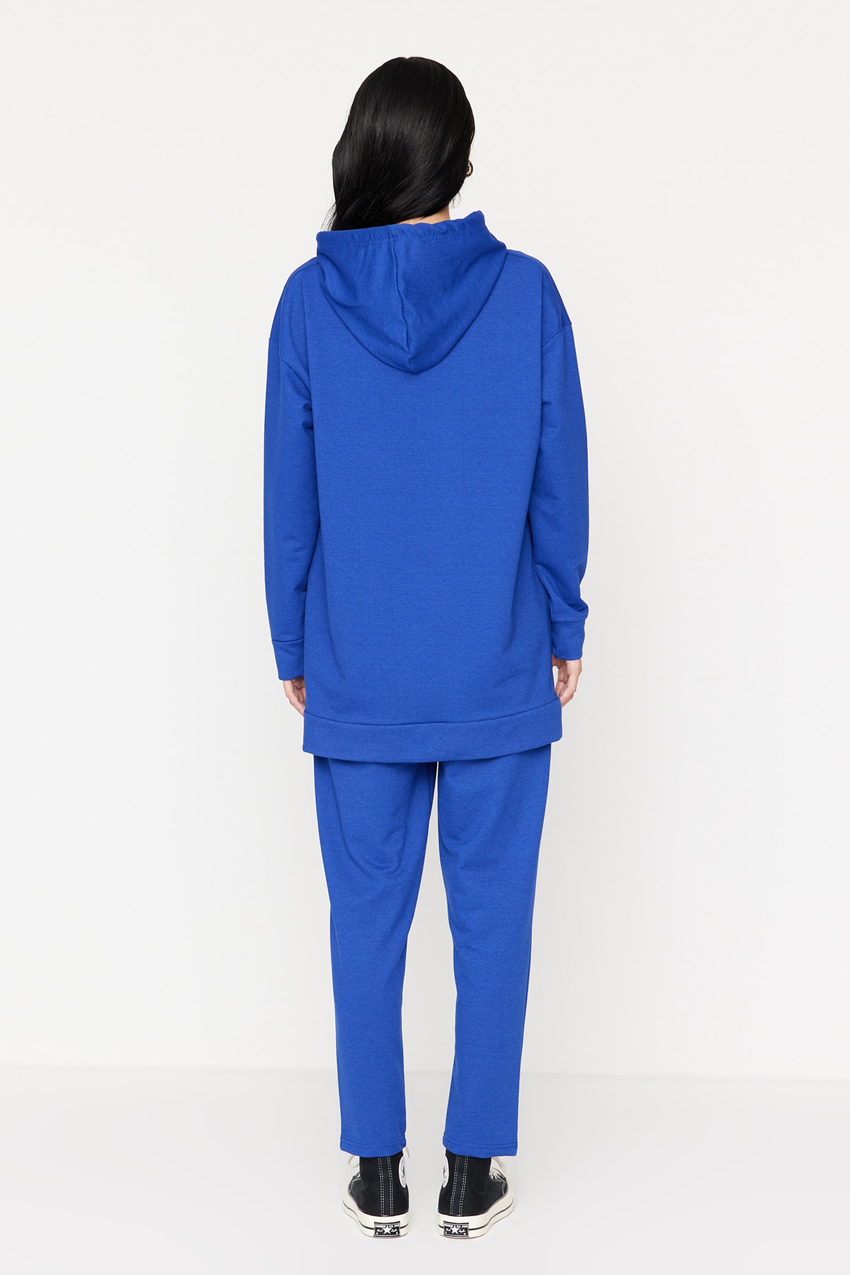 أزرق بلون الكوبالت بغطاء رأس سلوغان مطبوع طقم بدلة...