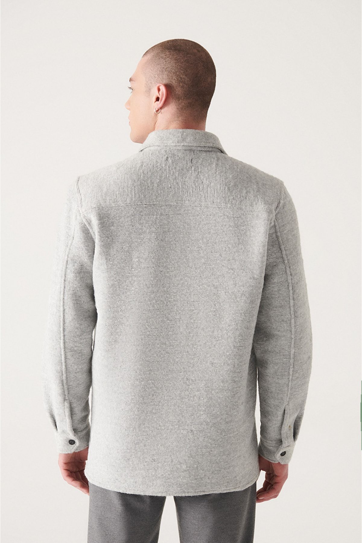 Avva Erkek Açık Gri Klasik Yaka Dokulu Oversized Mont A22Y6200 PE9562