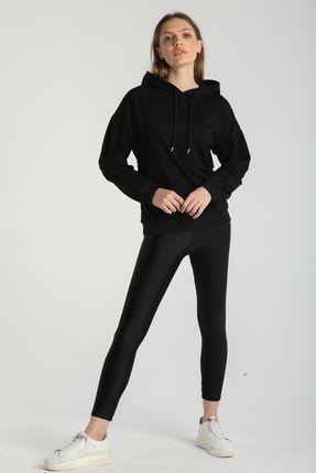 Kadın Siyah Kapüşonlu Oversize Sweatshirt M071