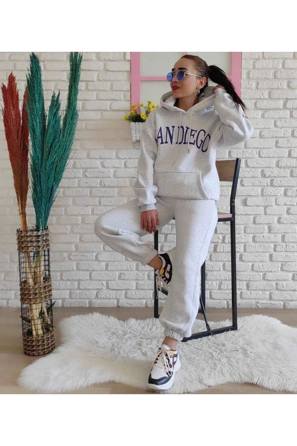 BE QUEEN Hooded San Diego Printed 3 Thread Rose Gold Thick Winter