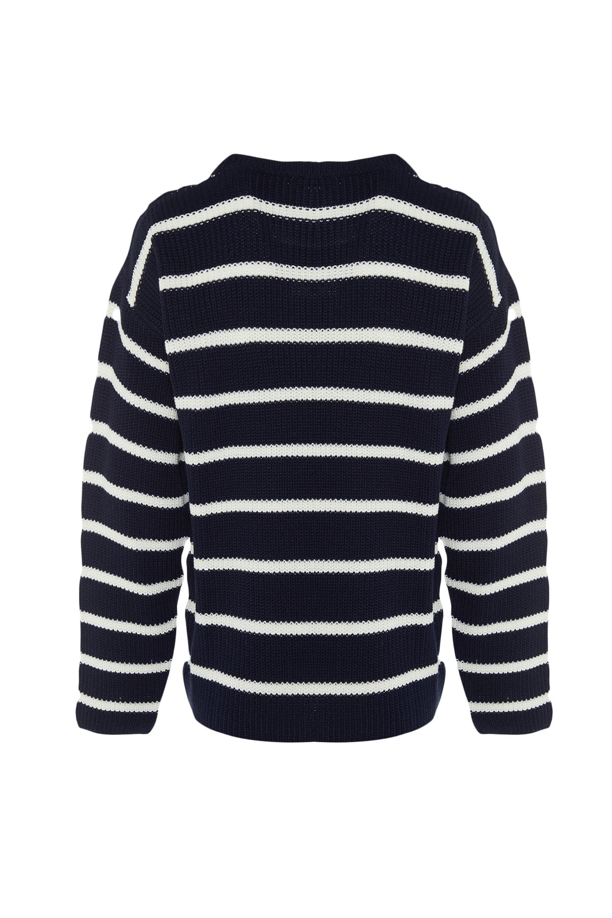 Trendyol Collection-Marineblauer Unisex-Strickpullover in Übergröße – Rundhalsausschnitt, gestreift TMNAW23KZ00285 8