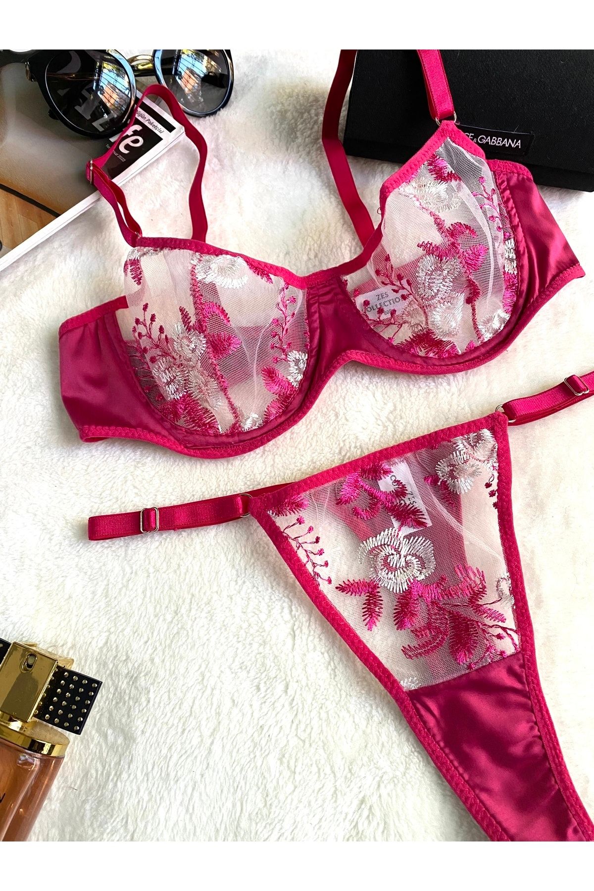 COLLECTİON Fuşya Saten Tül Detaylı Ayarlanabilir String