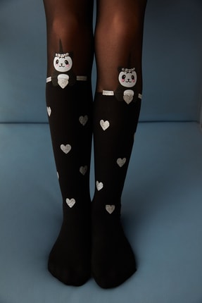 Penti Siyah Kız &Ccedil;ocuk Panda Desenli K&uuml;lotlu &Ccedil;orap