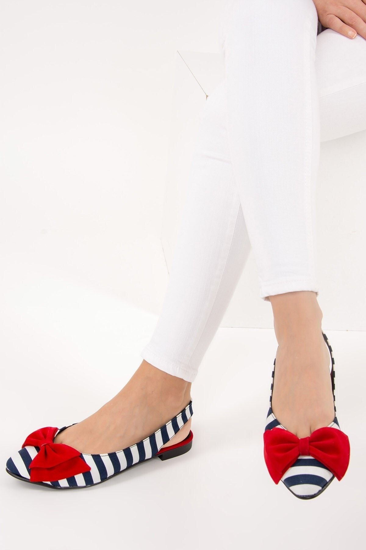 Navy and shop white flat shoes