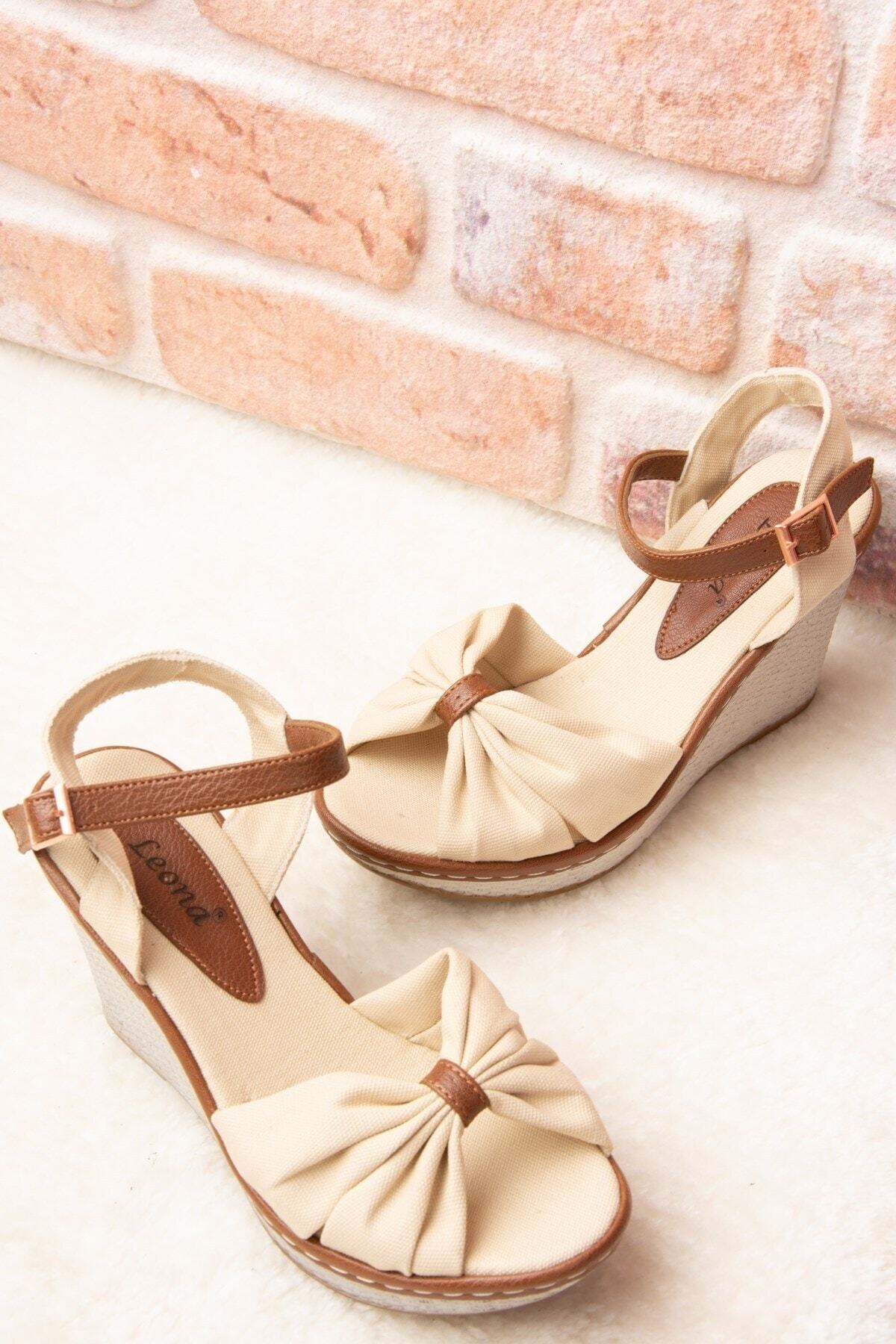 Fox Shoes-Beige Women's Wedge Heeled Shoes F674040405 3