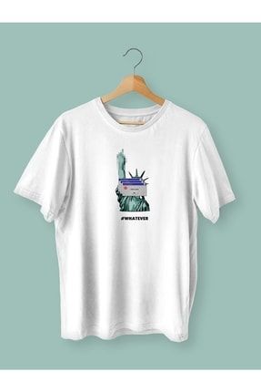 I Don't Care America Baskılı Normal Kalıp Regular Fit %100 Pamuk Beyaz Unisex T-shirt F2013F