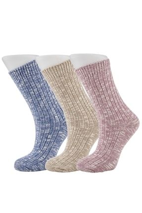 3’lü Pamuklu Kışlık Renkli Kadın Soket Çorap MT29120-01