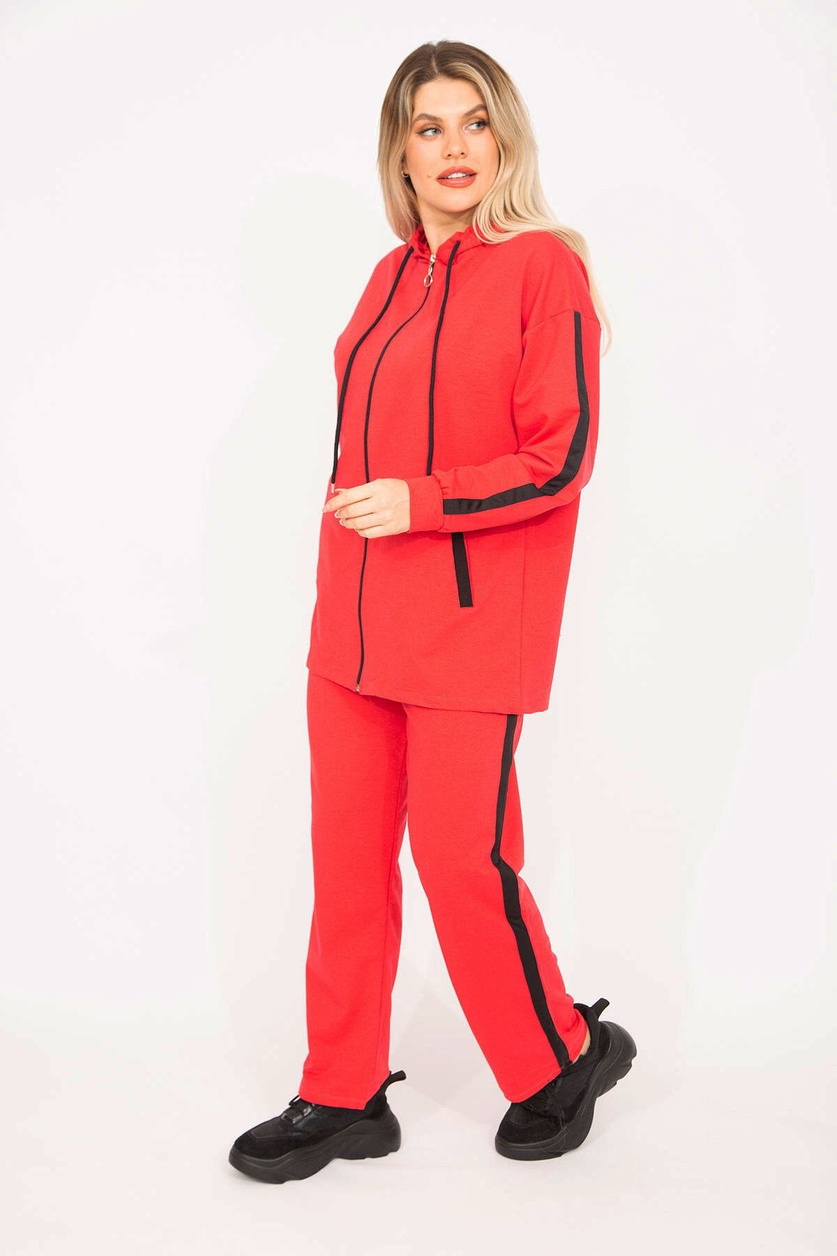 Şans-Großes rotes Sweatshirt-Hosen-Set für Damen 65n35303 5