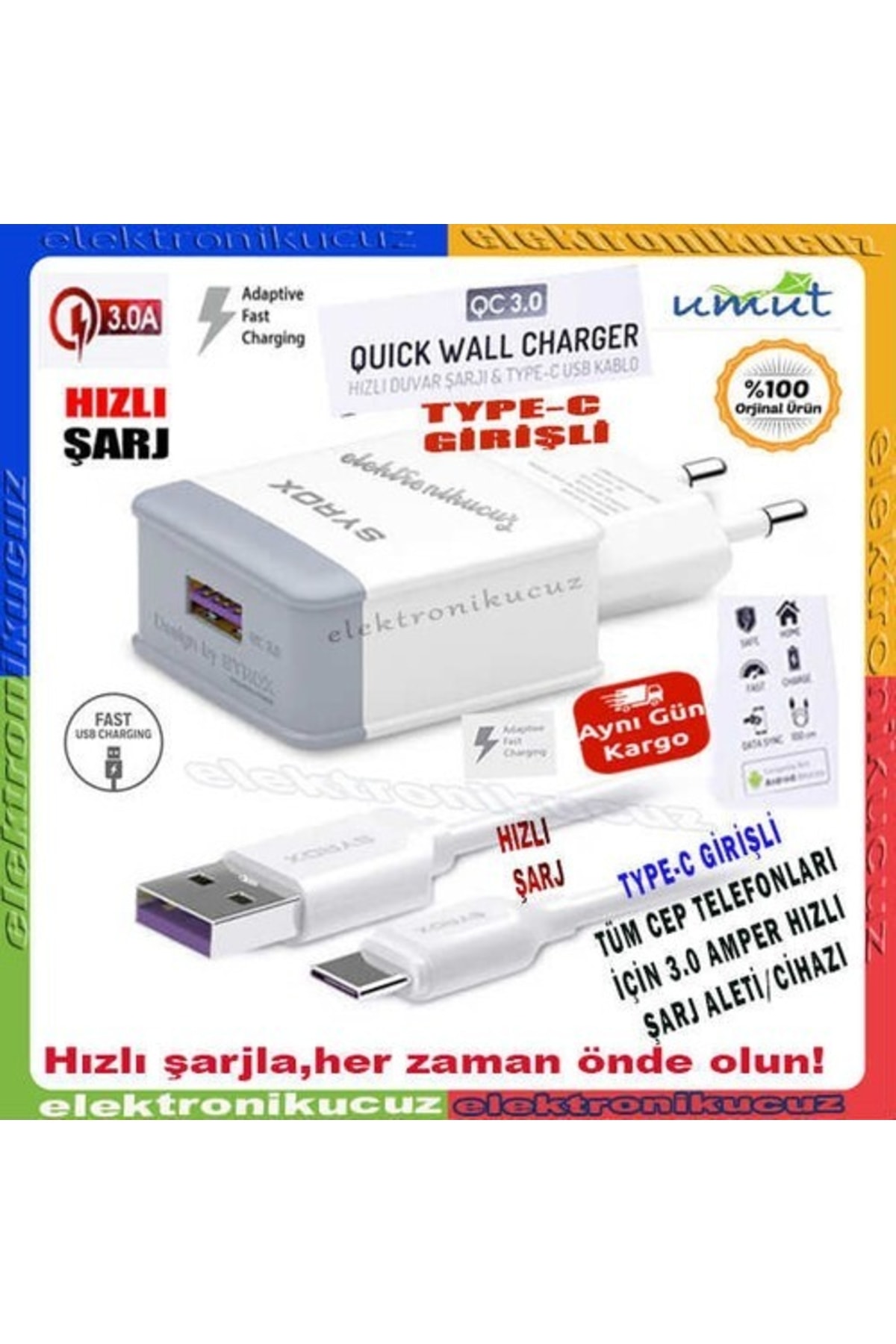 Umut_xiaomi Mi 10t Pro Uyumlu Type-c Girişli Hızlı Şarj Cihazı Seti Adaptör+kablo Q32 3.0 Amper 2