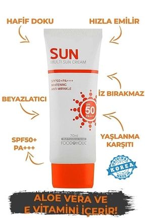 Multi Sun 70ml Adenozin Içeren Yapışkan His Bırakmayan Leke Karşıtı Spf50 Pa+++ Uva/uvb Güneş Kremi Foodaholic008