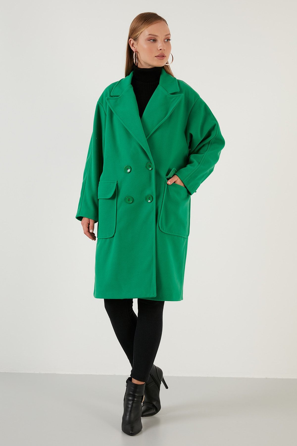Lela Oversize Double Buttoned Double Breasted Collar Long Coat