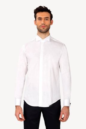 Erkek Beyaz Ata Yaka Slim Fit Gömlek M101211M069_102