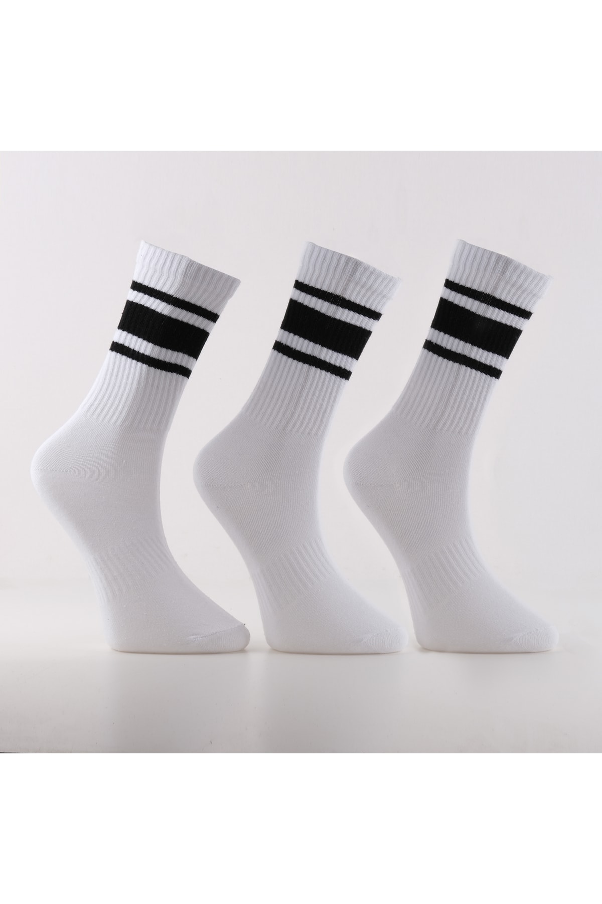 heavytextile Unisex Siyah Çizgili Spor Çorap 3'lü Paket