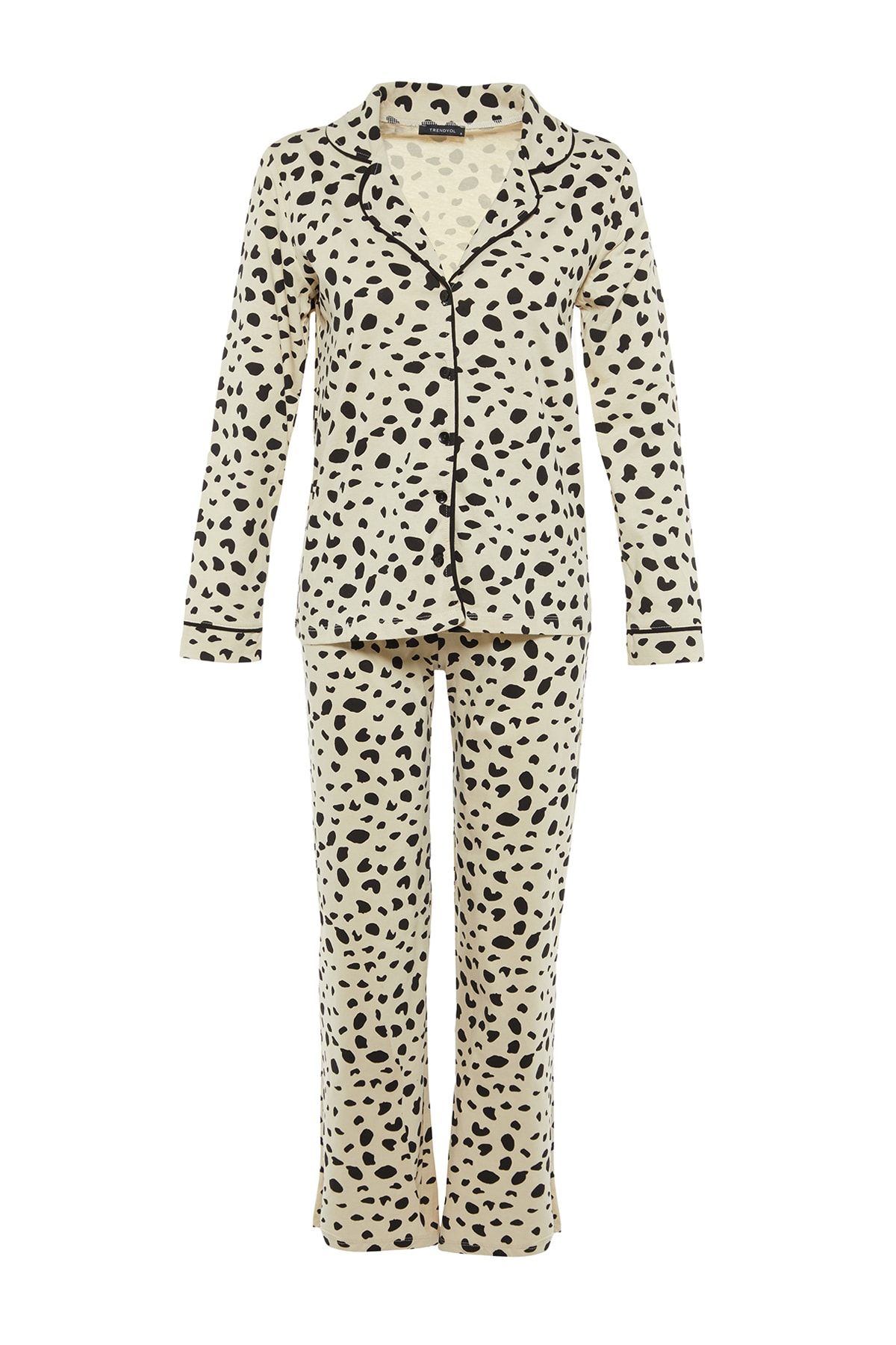 Trendyol Collection-Leopard Print Beige Cotton Pajamas Set - Shirt and Pants Thmaw21pt0489 21
