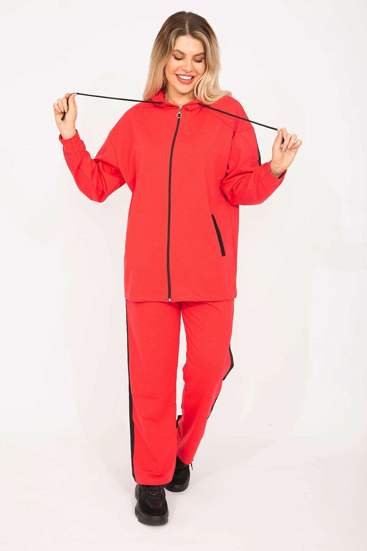 Şans-Großes rotes Sweatshirt-Hosen-Set für Damen 65n35303 4