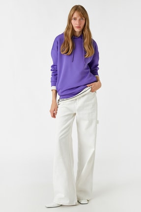 Koton Oversize Kap&uuml;şonlu Sweatshirt Kanguru Cepli Ipeksi Dokulu