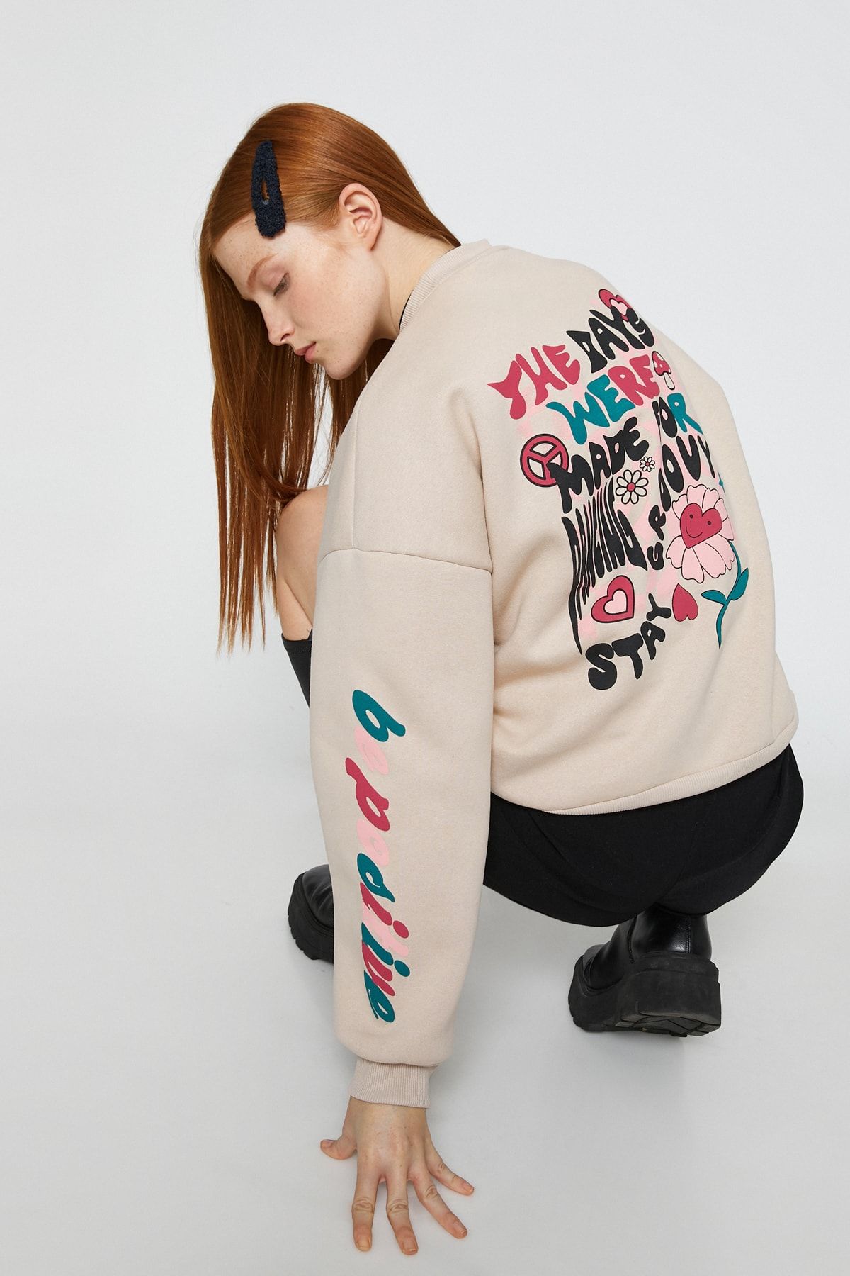 Koton Sweatshirt Beige Relaxed Fit Fast ausverkauft