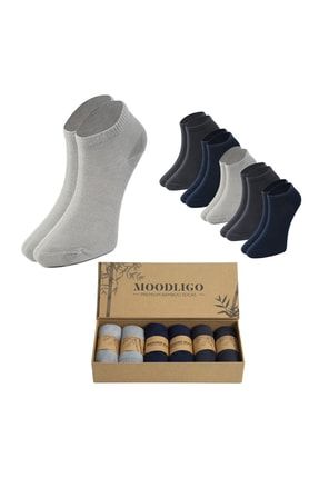 Erkek 6'lı Premium Bambu Patik Çorap - 2 Füme 2 Gri 2 Lacivert - Kutulu MDLM-6KB-BOX