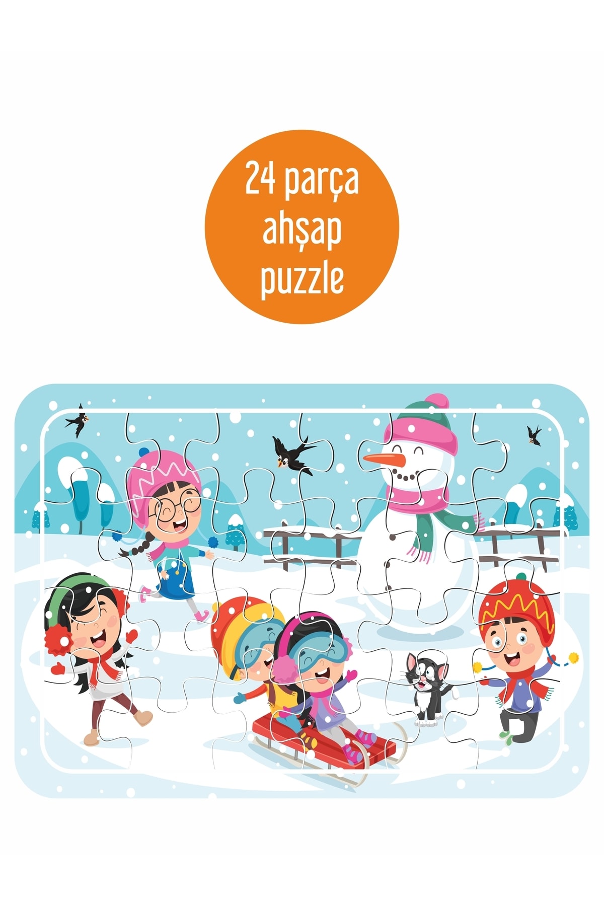 LİPYOS Kışın Karda Oyun Zaman 24 Parça Ahşap Puzzle