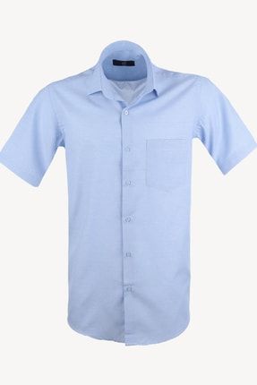Erkek Açık Mavi Kısa Kol Klasik Desenli Gömlek M261219Y010_895