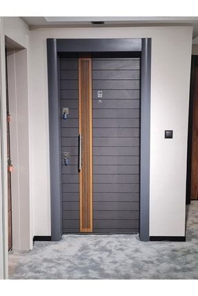 Celik Kapi Tırnaklı Sistem Çelik Kapı, Antrasit Kasalı Rustik Çizgili Düz Model Daire Kapısı TEZ1599A