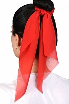 Kadın Kırmızı Renk Şifon Fularlı Simit Toka - Fular Toka Tokafularlı01