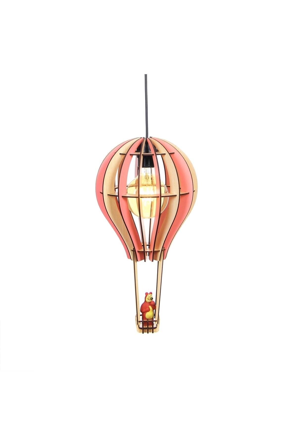 Natural Wooden Mdf 3d Puzzle Laser Flying Balloon Chandelier For Kids Teen Room - Trinket Light Bulb Not Included