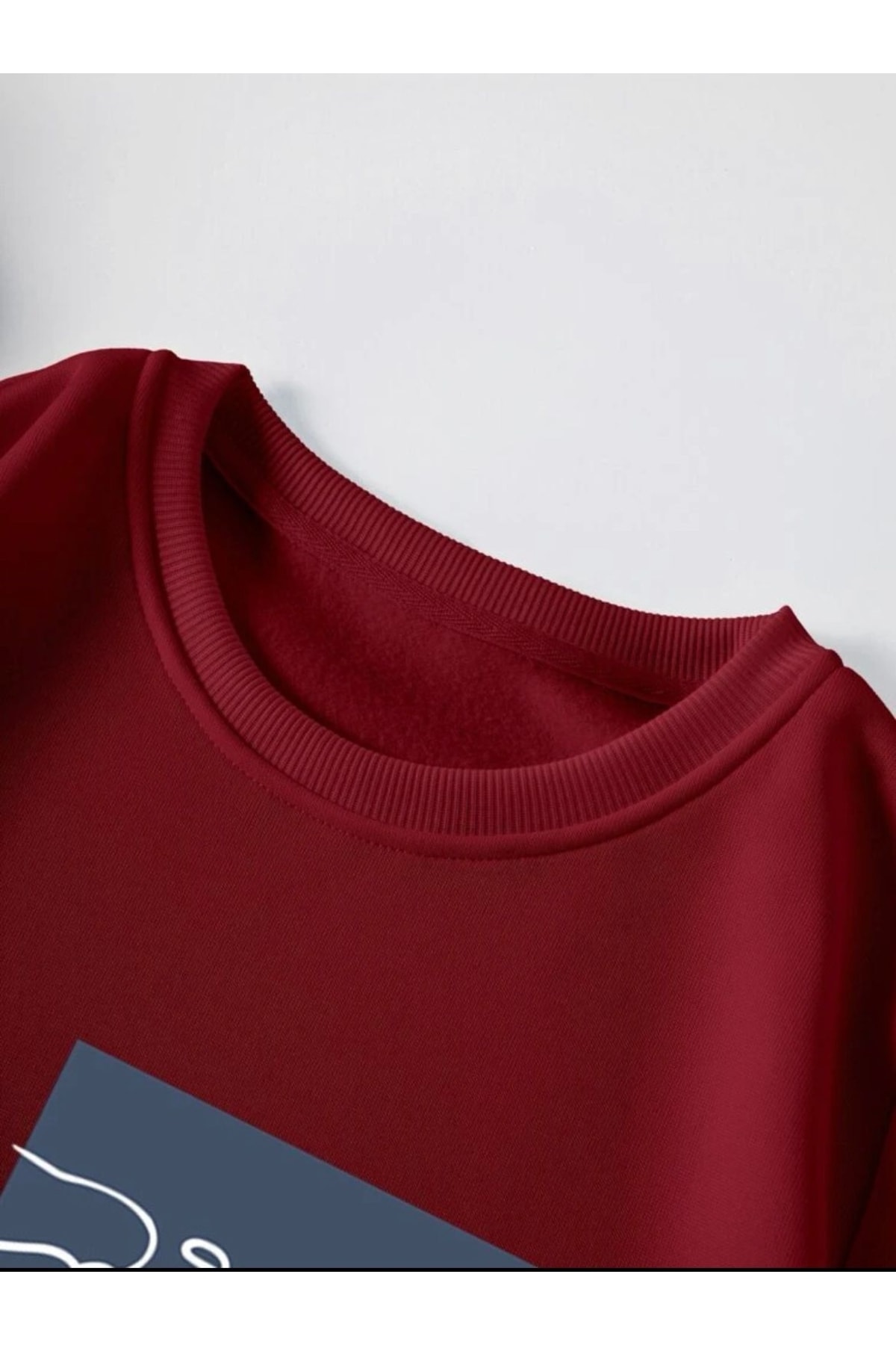 Unisex Bordo Beauty Baskılı Bisiklet Yaka Sweathsirt — زرشکی yüzswt21 — تصویر 4 از 4
