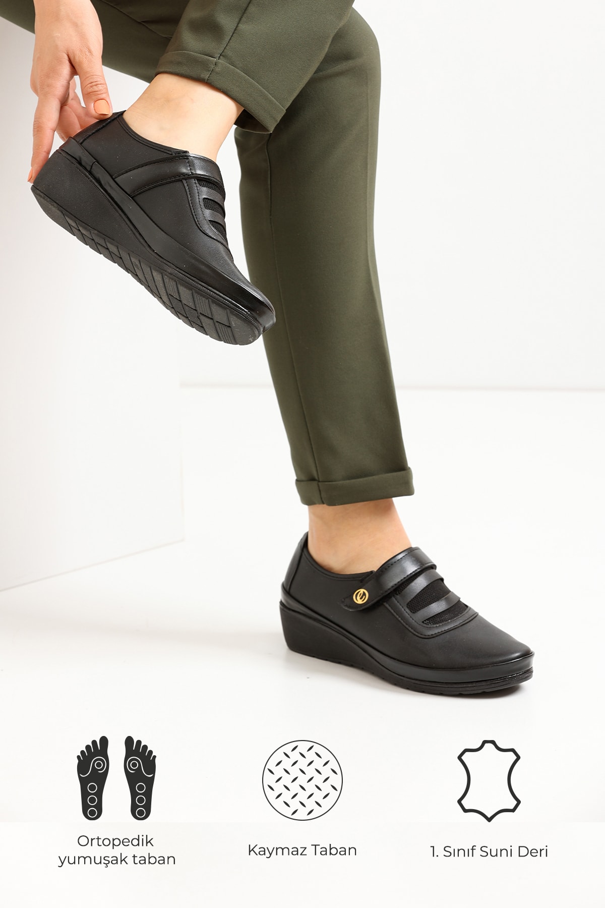 GALERİ AYAKKABI Kadın Siyah Renk Bantlı Tam Ortopedik Günlük Rahat Anne Babet Ayakkabı Yumuşak Taban Klasik Ayakkabı Fiyatı, Yorumları - TRENDYOL