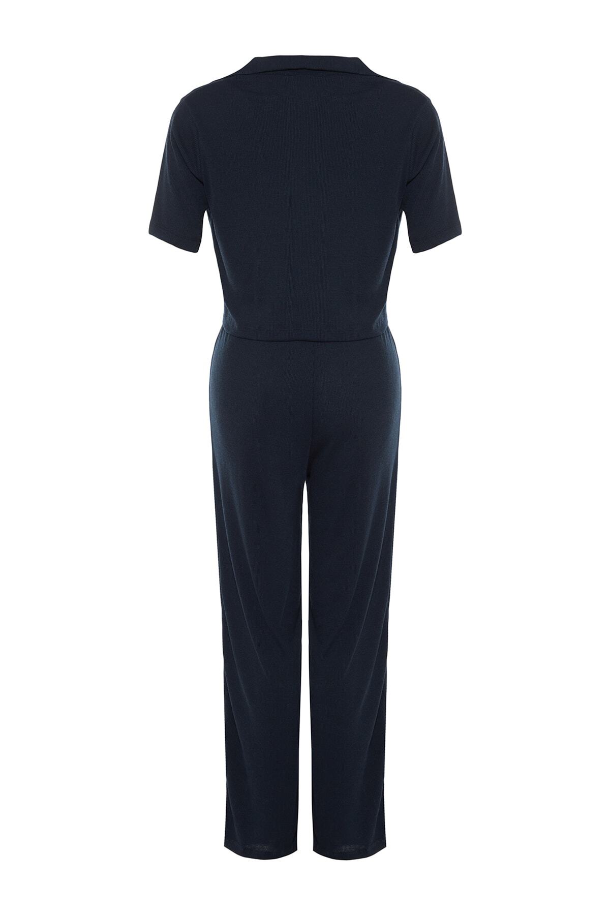 Trendyolmilla  Lacivert Ayıcık Nakışlı Fitilli Örme Pijama Takımı THMSS21PT0168 - Görsel 10