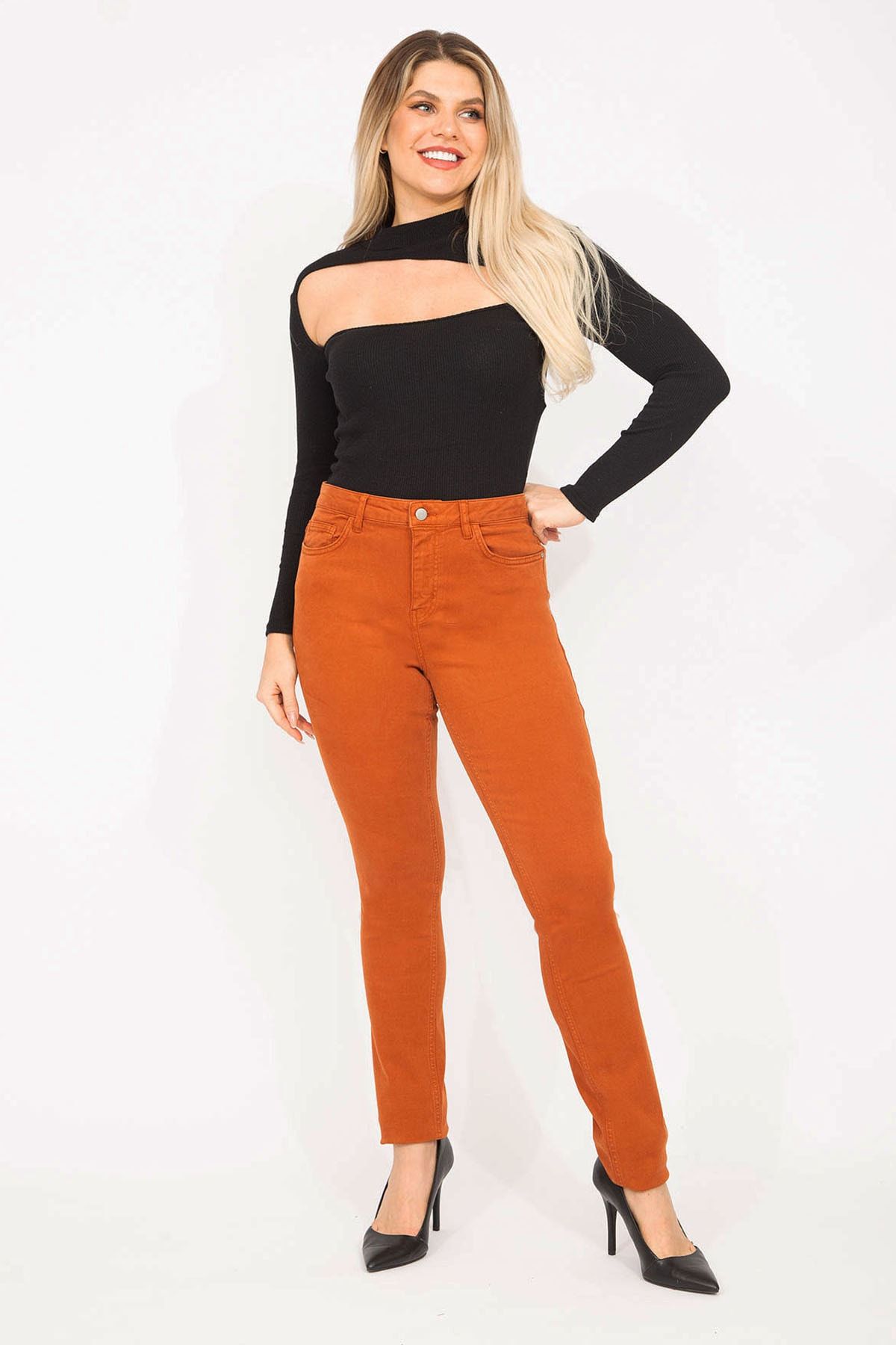 Burnt Orange Skinny Fit High Rise Pants