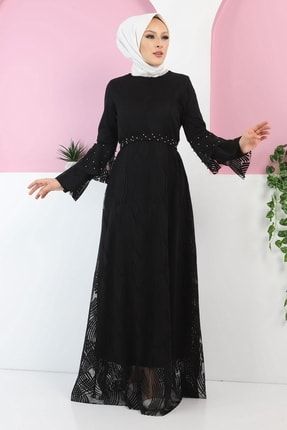 Inci Detaylı Dantel Elbise Siyah 13301