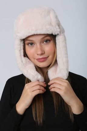 Bej Suni Kürklü Kulaklıklı Kadın Bere Şapka FLL12806-1