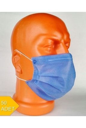 50 Adet 3 Katlı Spunbond Ultrasonıc Dikişsiz Telli Cerrahi Maske - Mavi TUNEEX03940011