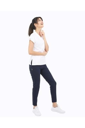 Snazzy Kadın Likralı Uniforma Beyaz Lacivert Doktor Hemşire Sağlıkçı Forması snK22