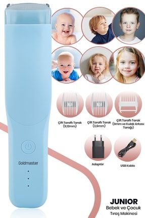 Junior Vakumlu Sessiz Emniyet Kilitli Yıkanabilir Bebek Çocuk Saç Kesme ve Tıraş Makinesi GM 8186