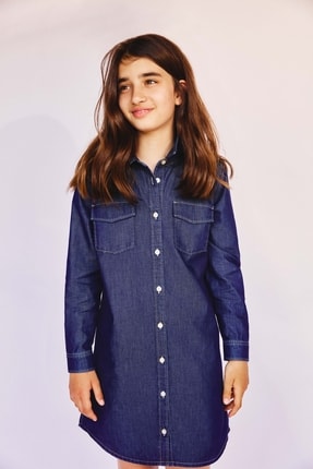Kız Çocuk Jean Gömlek Elbise PC123DE