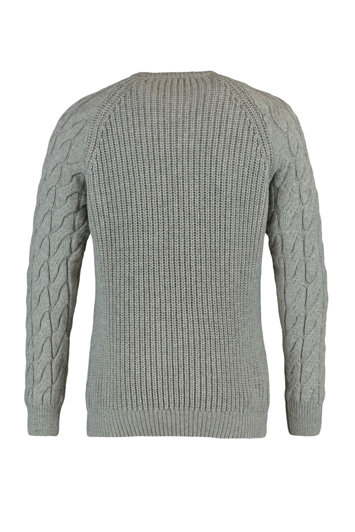 Trendyol Collection-Grauer, lässiger Unisex-Pullover mit Rundhalsausschnitt und Zopfmuster aus Strickwaren TMNAW22KZ2059 8