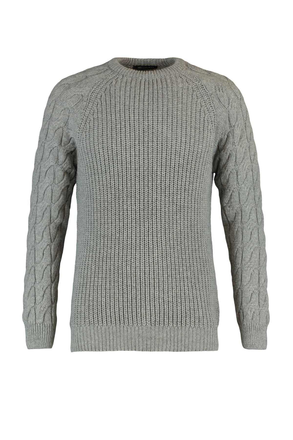 Trendyol Collection-Grauer, lässiger Unisex-Pullover mit Rundhalsausschnitt und Zopfmuster aus Strickwaren TMNAW22KZ2059 7